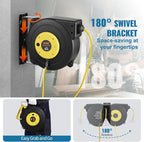 VEVOR Retractable Extension Cord Reel, 45 FT, Heavy Duty 12AWG/3C SJTOW Extension Power Cord with Lighted Triple Tap Outlet, 15A Circuit Breaker 180° Swivel Bracket for Ceiling or Wall Mount, Yellow