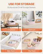 KALLAX Small Woven Basket, 12 x 8 x 4.5 Inches, Small Storage Baskets for Organizing, Gift Baskets Empty, Cute Rope Shelf Closet Storage Bins for Shelves, Dog Toy Basket, 3 Packs, Light Pink