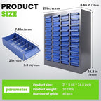 40 Drawers Nut and Bolt Organizer, 25" H x 21" D x 9" W Bolt and Nut Tool Storage Cabinet with Acrylic Adjustable Shelves & Label Stickers, Alloy Steel Parts Cabinet for Workshop Garage Organizer