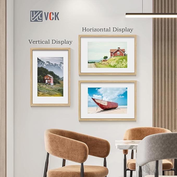 VCK 16x24 Poster Frame 5 Pack - Natural Oak, High-End Wood Picture Frames with Polished Plexiglass, Display 12x18 Photo with Mat or 16x24 without Mat, Art Gallery-Quality, Wall Hanging, Natural Oak