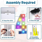 imprsv 3FT Colorful Marquee Numbers,18 Colors with Remote, Light Up Numbers 4 for 4th 40th Birthday Decorations Anniversary Party Decor, Pre-Cut Foam Board Kit, Mosaic Sign for Balloon