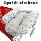 Love&go Soft Pillow Attached 2-in-1 Shopping Cart and High Chair Cover for Baby, Cotton Padded Cart Cover, Fold'n Roll Style, Portable with Carry Bag (Gray Owl)