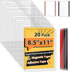 20 Pack Magnetic Sign Holder 8.5 x 11 - Wall Sign Holder Rigid Plastic Sign Holder with Magnet Strips and Adhesive Strips - Magnetic Display Frame Door Sign Holder