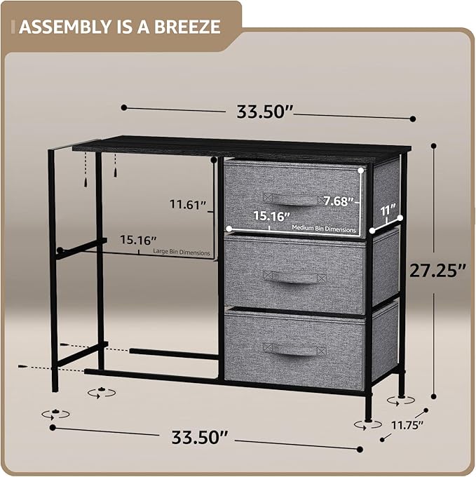 Sorbus Dresser with 5 Drawers - Chest Organizer Unit with Steel Frame Wood Top & Handle Easy Pull Fabric Bins for Clothes - Storage Furniture for Bedroom, Hallway, Living Room, Nursery & Closet