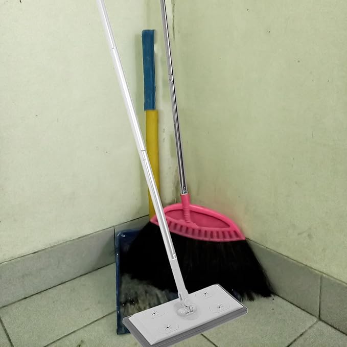 Adjustable Aluminum Alloy Dust Mop with 3-Section Telescopic Pole, Microfiber Flat Floor Mop for Hardwood and Tile Floors, Heavy Duty Gray Electrostatic Cleaning Tool for