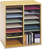 Safco Wood Adjustable Literature Organizer, 16 Compartment with Adjustable Shelves, CDs Storage, and Durable Laminate Finish, for Home Office, Classroom, and Craft Room