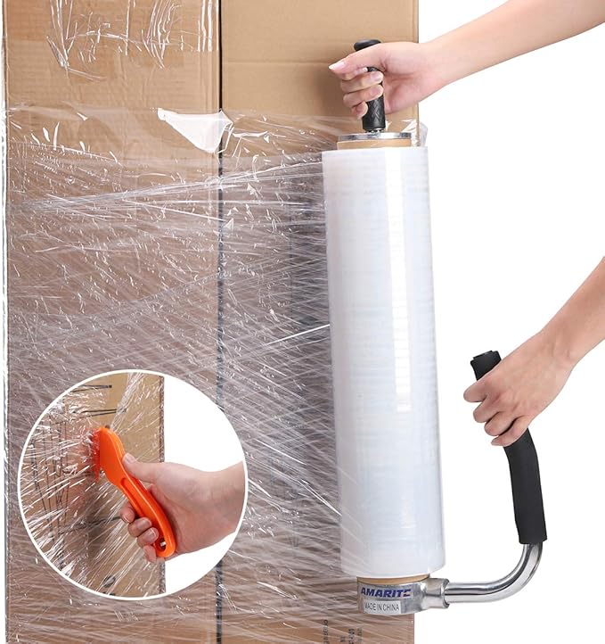 shrink wrap handle,Industrial Stretch Film Dispenser including Film Cutters,Suitable for 11" to 21.5" film height Pallet Wrap.Top Quality Stainless Steel, Tough, Durable