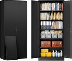 BESFUR Metal Storage Cabinet with 5 Adjustable Shelves and 2 Lockable Doors, 71" Black Garage Storage Cabinet, Locking Cabinet with for Office, School, Garage