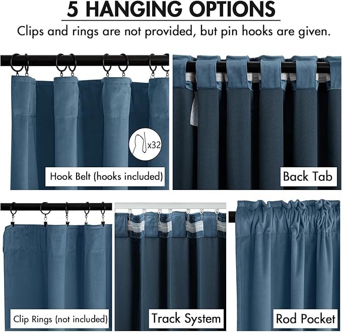 MIULEE Velvet Curtains 90 Inches Long 2 Panels Set for Bedroom, Pinch Pleat Back Tab Luxury Thermal Insulated Living Room Darkening Drapes Pleated Blackout Window Curtains with Hooks, Dark Slate