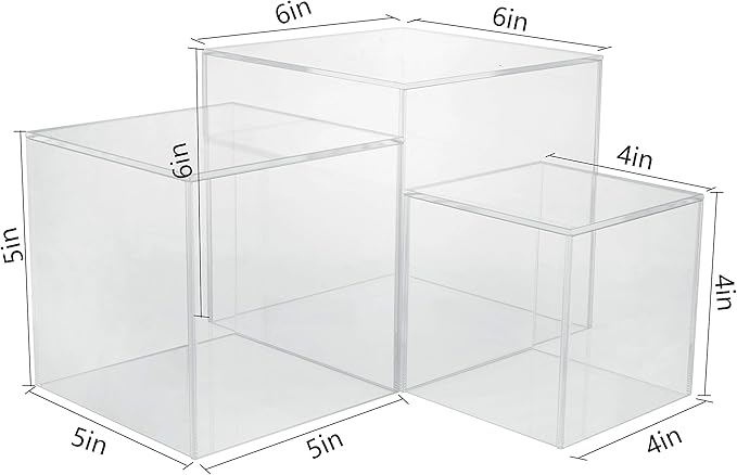 Red Co. Set of 3 Crystal Clear Acrylic Cube Display Nesting Riser Stands with Hollow Bottoms | Transparent