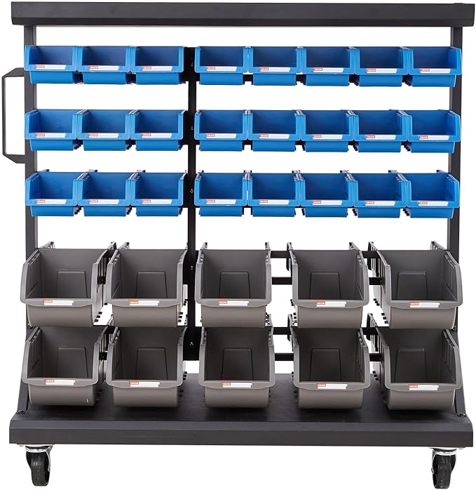 VEVOR 5-Tier Double-Sided Rolling Bin Storage Rack, 68 Plastic Bins, Dual-Sided Parts Organizer with Wheels, Mobile Tool Organizer for Garage, Warehouse, Office, Restaurant, Classroom, Kitchen