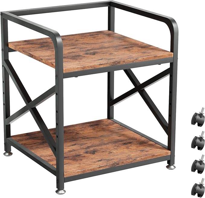 Ollieroo 2 Tier Printer Stand with Storage Shelf, Printer Table with Height Adjustable Top Shelf, Under Desk Storage Printer Cart for Paper Shredder Scanner, 3D Printer Stand for Home Office(Vintage)