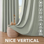 H.VERSAILTEX Primitive Linen Curtains 100% Blackout Curtain Drapes Burlap Fabric Curtains with White Thermal Insulated Liner, Grommet Top Drapes Living Room/Bedroom (2 Panels, 42 x 45 Inch, Sage)
