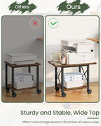 23.6" Under Desk Printer Stand, 2-Tier Printer Table with Wheels Adjustable Feet for Home Office, Study, Living Room, Rustic Brown and Black TPS01BF