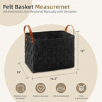boldmonkey Laundry Basket 16.5 " x13 x13 , Large Rectangular Blanket Basket with Leather Handle, Felt Storage Basket for Living Room, Nursery, Dog Toys-Dark Gray