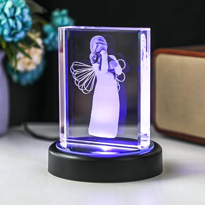 ZEERSHEE 3.8*0.9inch LED Light Base for 3D Crystal Glass Art 6 Lighting Mode Color Change Lighted Up Round Display Stand (Mirrored Flat)