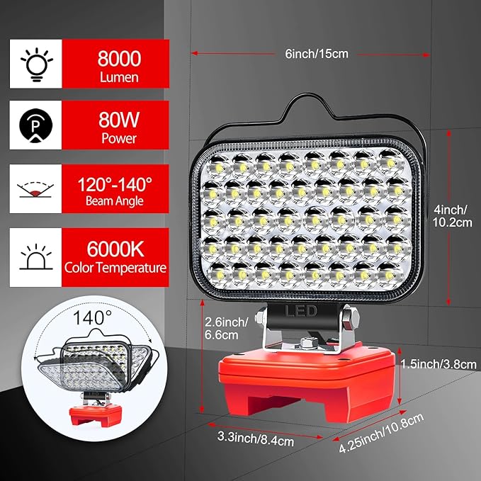 Cordless LED Work Light for Milwaukee 18v Battery,80W Portable Flood Light with USB and Type C Charger Ports for Camping Emergency Workshop(No Battery)