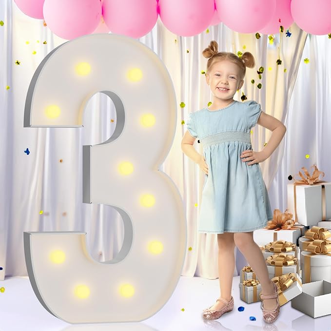 imprsv 4FT Light Up Numbers & Letters, Marquee Numbers for 30th Birthday & Anniversary Party Decor, Pre-Cut Foam Board Kit