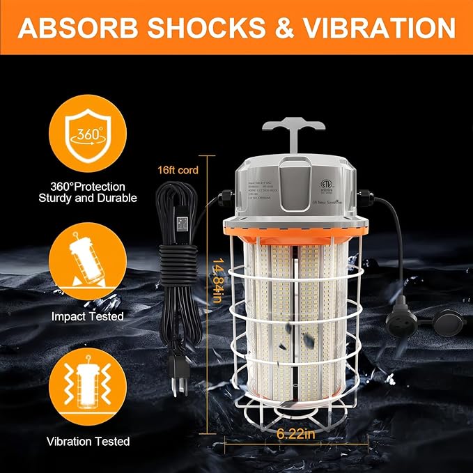 400W Construction Light, 56000lm LED Temporary Work Light, 5000K Daylight White, IP65 Waterproof Dustproof, Portable Hanging Lighting for Jobsite Workshop High Bay and Damp Locations