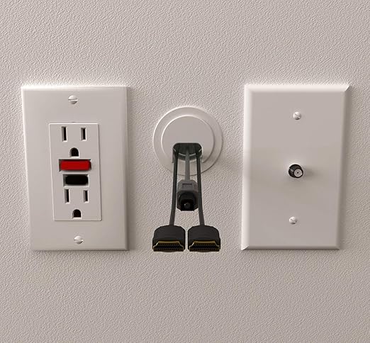 2PK White Patented: Only Cable, Wire, Cord Management Tool-Free Self-Securing/Locking Grommet and with Cap Slider, for Walls, Ceilings, Desks - Used for All Surfaces 3/8" to 1" Thick. Made in USA