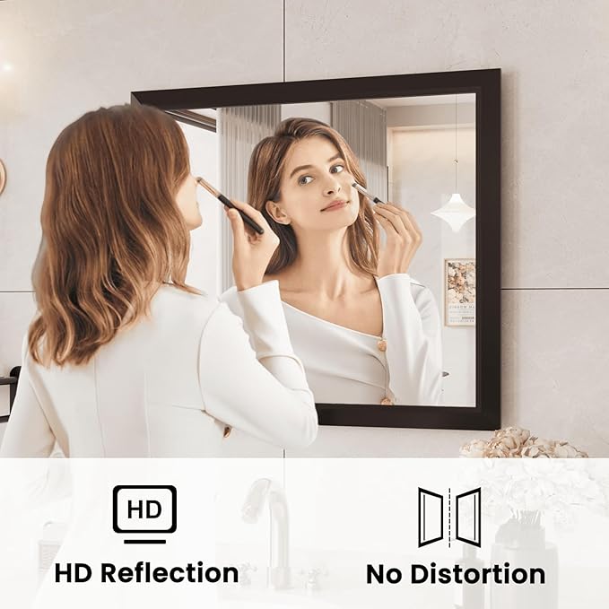 Amorho Bathroom Mirror Black, 28x32 Inch Thick Metal Framed Wall Mirrors, Suitable or Bedroom, Living Room, Entryway, Rectangle Wall-Mounted Mirrors(Horizontal/Vertical).