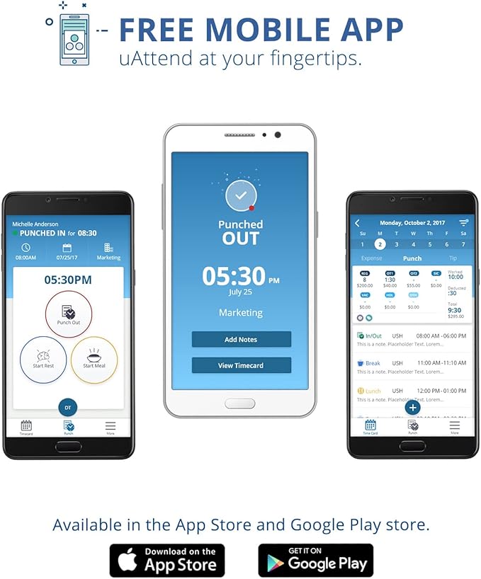 uAttend BN6500 Biometric Fingerprint Time Clock System for Small Business with WiFi and Cloud-Based Employee Timecards