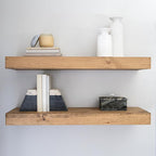 Urbandi Modern Floating Shelves 3 Inches Thick for Wall, Wide Shelves for Kitchen, Living Room, Bedroom, and Bathroom, Natural Pine Wood, Rustic Wooden Shelf, (Set of 2) (Aged Oak, 24Lx3Hx8D)