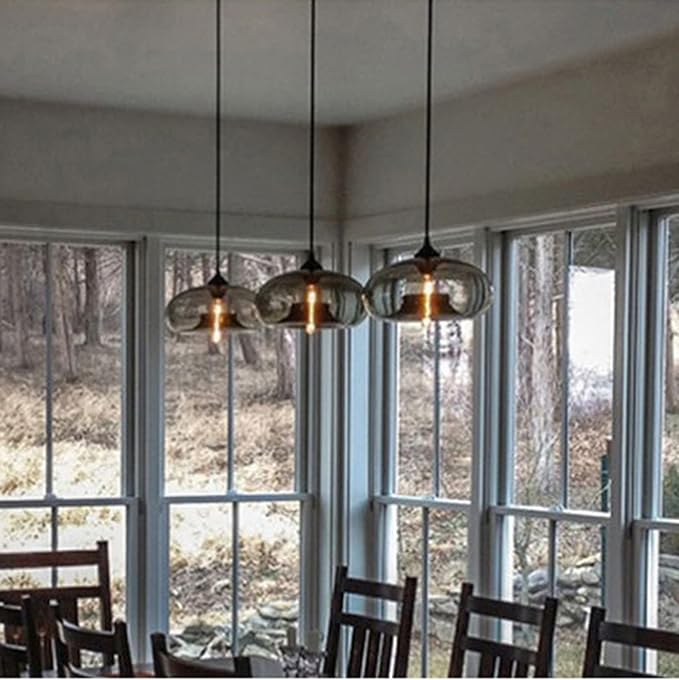 Industrial Pendant Light Shade of Onion Vintage Chandelier E26 Pendant Lighting for Kitchen Island Colorful Glass Cage (Grey)