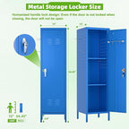 Aobabo Metal Locker, 54" H Metal Storage Locker for Employees, Lockable 1 Door with Towel Rack and 2 Side Pegboards with Hooks for School Office Gym Bedroom, Blue, Assembly Required