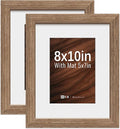 VCK 8x10 Picture Frame 2 Pack - Walnut, High-End Wood Poster Frames with Tempered Glass, Display 5x7 Photo with Mat or 8x10 without Mat, Art Gallery-Quality, Wall Hanging/Tabletop, Walnut