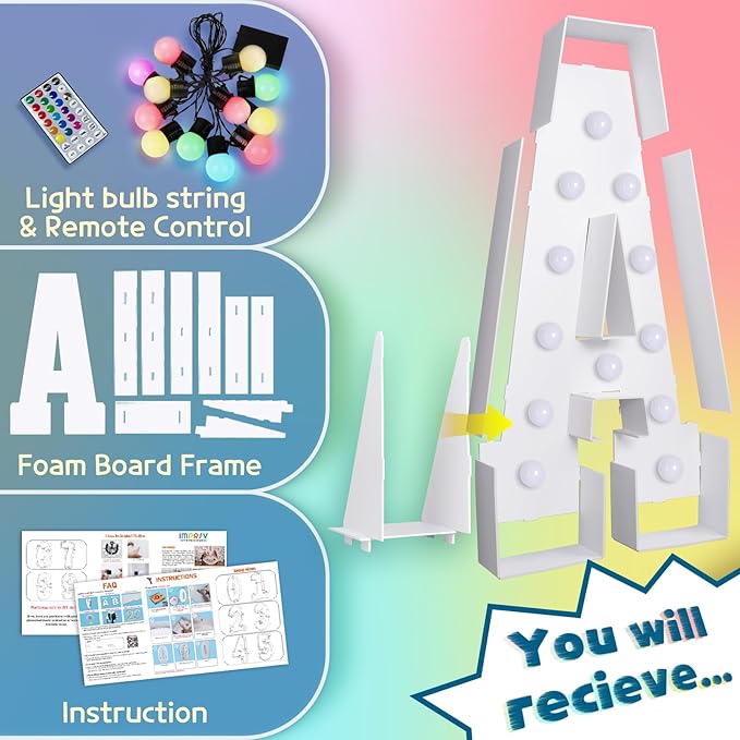 imprsv 4FT Colorful Marquee Letters A, 18 Colors Large Light up Letters Alphabet Sign with Remote, Large Marry Me Sign, Birthday Party Decorations Anniversary Wedding Decoration
