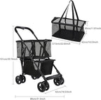 Foldable Shopping Cart, 110lbs Grocery Stroller with Removable Basket, Portable Personal Collapsible Cart with Wheels, Snack Storage Utility Cart for Supermarket Living Room Grocery