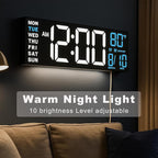 TrophyRak 16" Large Digital Wall Mount Clock, Count Down Timer, Alarm, Big LED, RGB Color, DST, Temperature for Living Room Classroom Desk, Wall, Xmas, Birthday Gift for Senior Mom Dad, White Blue
