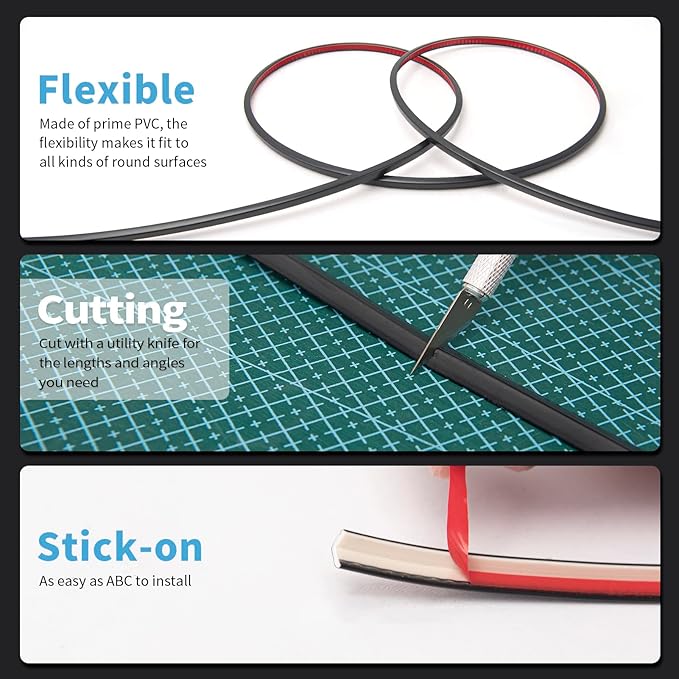 Art3d 20ft Outside Vinyl Corner Trim Peel and Stick for Tile and Wall Edges, Furniture Decoration Black