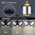 LED Temporary Work Light: 80W 12000LM Led Work Light with Brightness Adjustable Switch, 4 Deformable Panels Portable Construction Light, 5000K Linkable Hanging Work Lamp for Workshop Garage Jobsite