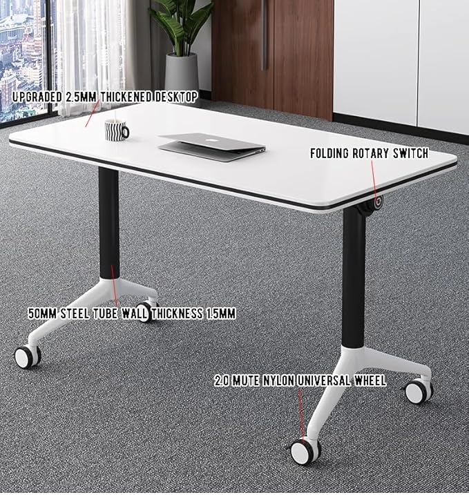 Conference Table Foldable Meeting Tables, Mobile Training Table with Wheels, Flip Top Rolling Seminar Meeting Table for Office,Meeting Room,classr (Grey, 63×23.6×29.5in)