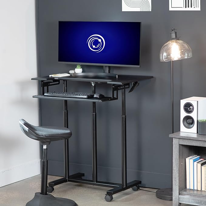 VIVO Mobile Height Adjustable Table, Stand Up Desk Cart with Sliding Keyboard Tray, Computer Workstation, Rolling Presentation Cart, Black, CART-V06A