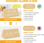 Kogonee Wooden Digital Alarm Clock, 0-100% Dimmer, 2 Alarm Settings, Weekday/Everyday Mode, 9 Mins Snooze, 12/24H, Temperature and Date Display for Office, Travel, Bedroom Alarm Clock (Bamboo)
