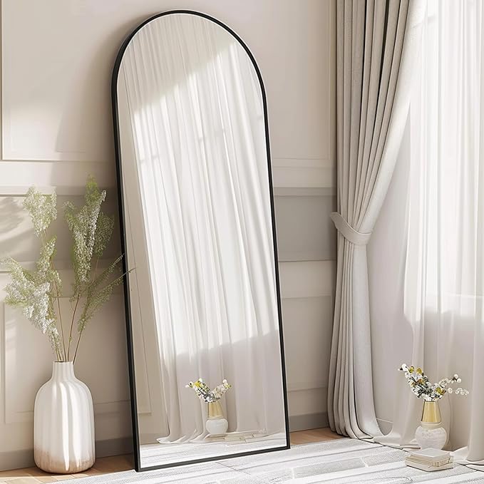 TinyTimes 70''x26'' Full Length Mirror, Large Arched Floor Mirror with Stand, Oversized Wall Mirror, Full Body Mirrors Standing Leaning for Living Room, Bedroom (Black)