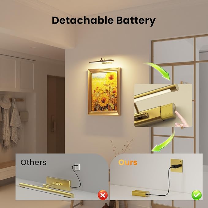 16" Art Lighting for Paintings with 1pcs Extra 6000mAh Battery - 2 Pack Wireless Dimmable Wall Mount for Paintings, Artwork, Portraits & Frames