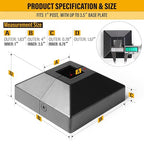 1.0"x1.0"（Actual: 1.0"x1.0"） Deck Post Base Cover Decorative Post Base Trim Skirt Black Aluminum 8Pack