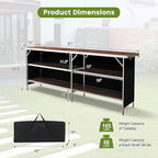 COSTWAY 81" Folding Picnic Table, Portable Bar Table with Carry Bag, Lightweight Aluminum Food Prep Station with 2 Shelves, Quick Set-up, BBQ, Party, Backyard, Brown