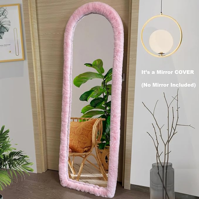 Fluffy Mirror Cover - 64"x21" Full Length Stretch Universal Ultra Soft Non-Slip Cover Warm Home Decor for Bedroom Cloakroom, Gift for Girls