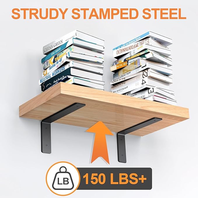 Floating Shelf Bracket 16 Inch, 4 Pack Heavy Duty Shelf Brackets, Black Wall Shelf Bracket for DIY Decorative with Mounting Hardware