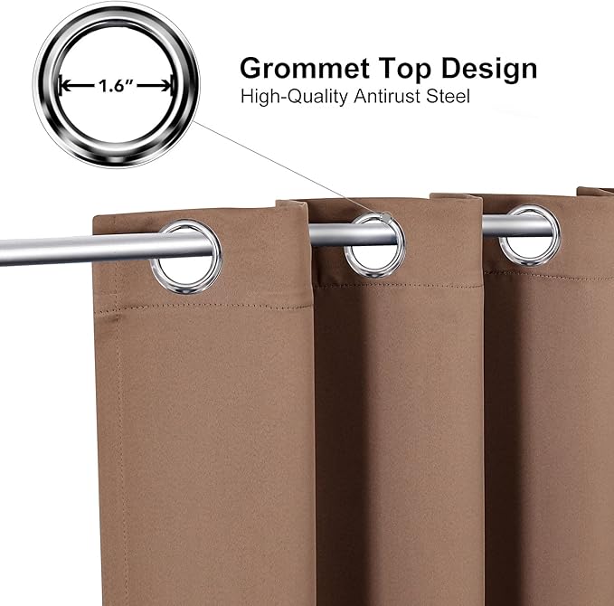 ChrisDowa Blackout Curtains 36 Inches Long for Living Room, Grommet Thermal Insulated Room Darkening Curtains for Bedroom (1 Panel Set, Cappuccino, 52W x 36L)