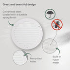 Vent Systems 6 Inch (Inner) Pack of 5 White Vent Cover - Round Metal HVAC Return Air Grille with Mesh Screen - Register Soffit Wall Vent - Outdoor, Indoor, Crawlspace - Exhaust Ventilation Grill