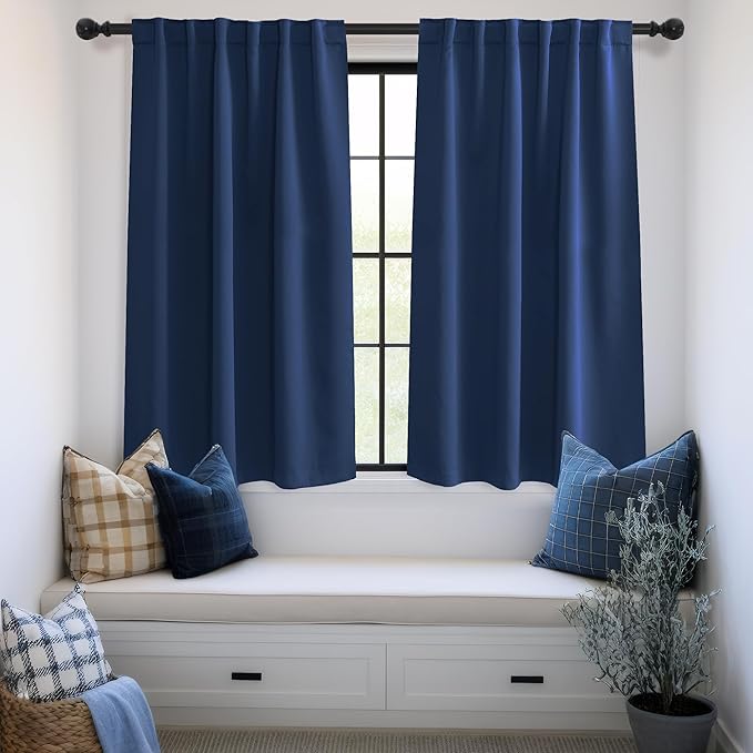 KGORGE Black Out Curtains 54 inch Long for Bedroom, Thermal Insulated Room Darkening Noise Reducing Curtains for Living Room Nursery, Back Tab Rod Pocket, W52 x L54 inches, Blue, 2 Panels