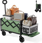 Collapsible Wagon with Wheels & Tailgate, 350LBS Wagons Carts Foldable Heavy Duty, Lightweight Portable Folding Utility Wagon Grocery Shopping Cart for Garden, Camping, Beach (Green)