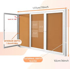 Outdoor Bulletin Board Weatherproof 72x36 in,Enclosed Bulletin Board with Locking Door, Wall Display Case for Office School Home Commercial, Silver Aluminum Frame, Cork