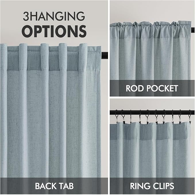 MIULEE Non-See-Through Privacy Linen Curtains 2 Panels, Light Filtering Window Curtains Farnhouse Textured Back Tab Semi Sheer Drapes for Bedroom Living Room, 52 x 108 Inches Long, Stone Blue